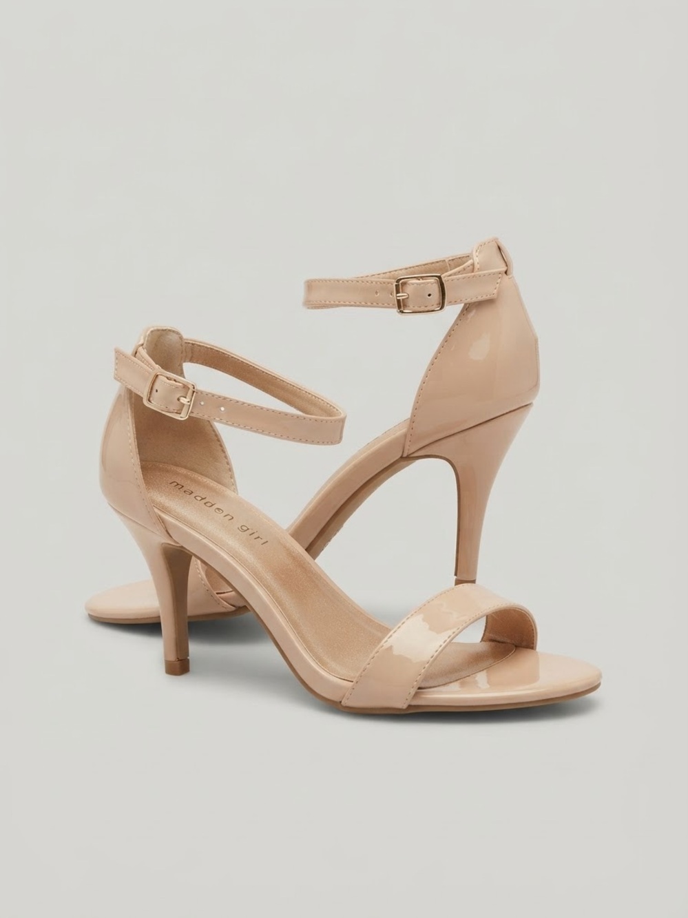 Madden Girl Nude Patent Open-Toe Ankle Strap Stiletto Heels Size 8